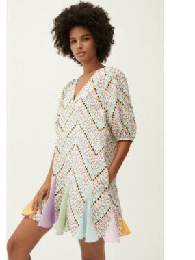 RHODE 100% Cotton Saira Dress Embroidered Chevron